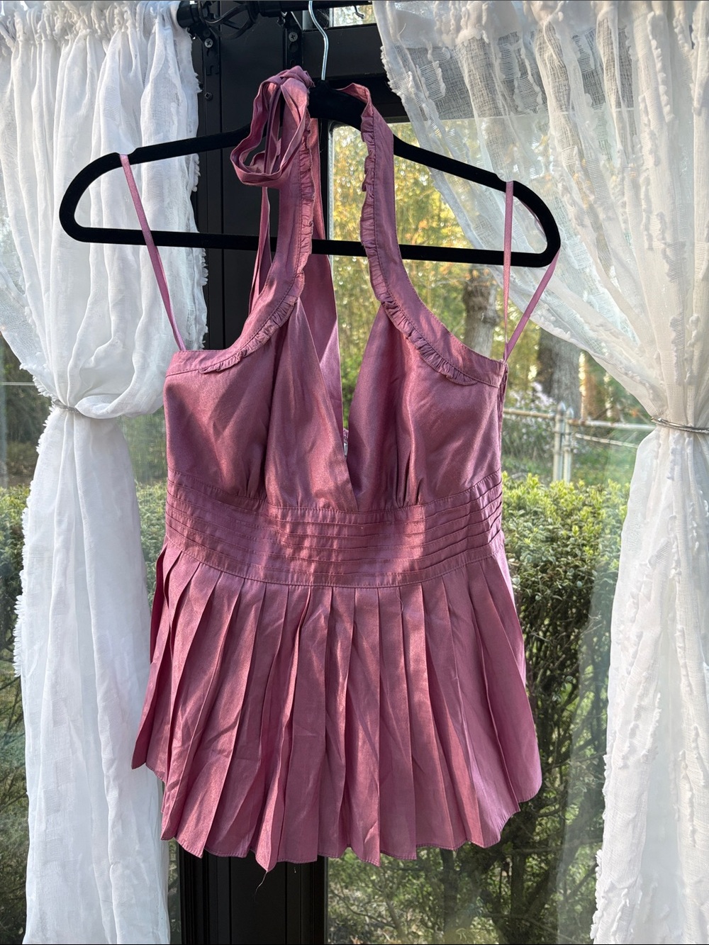 Mauve Pink Pleated Halter Tank Top
